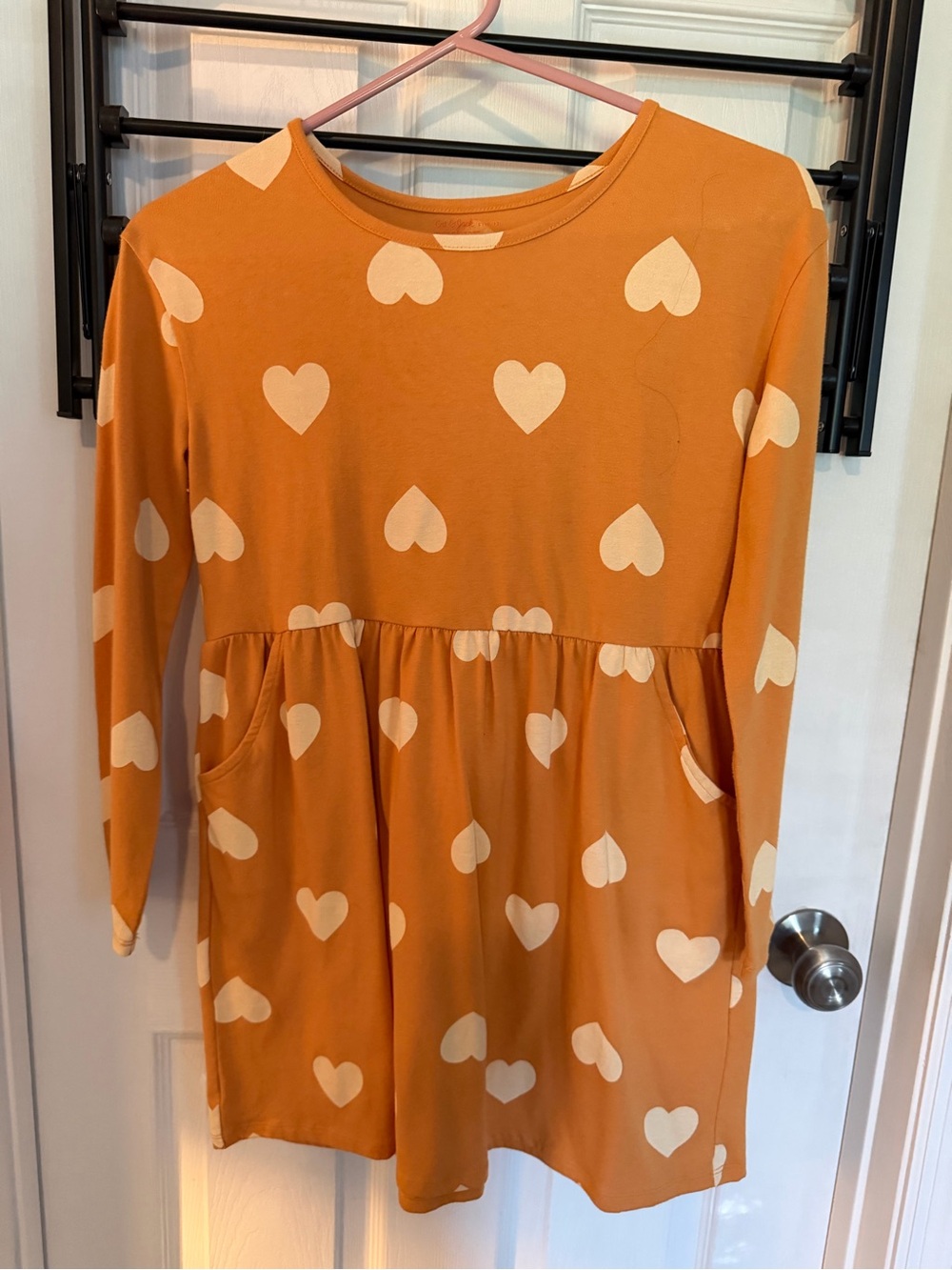 Old Navy Orange Long-Sleeve Dress with Cream Heart Print